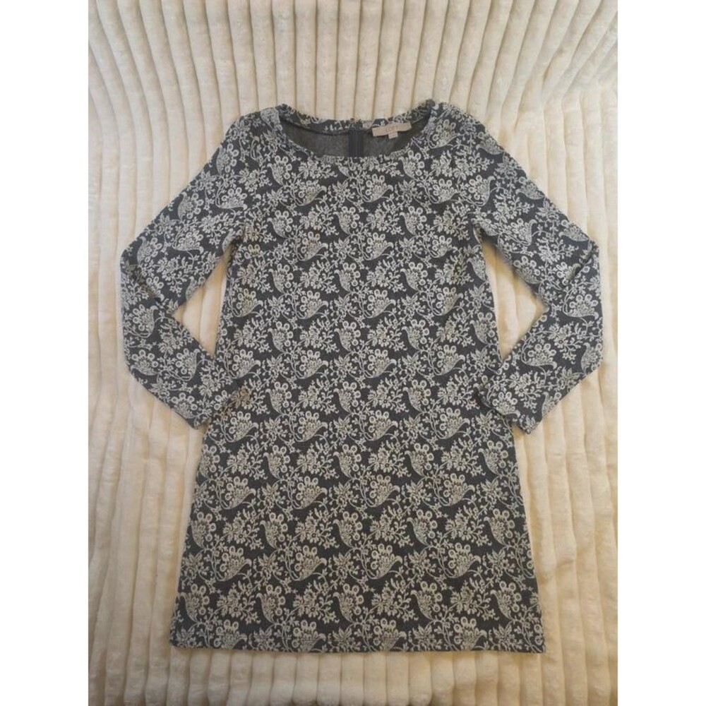 LOFT Floral Tapestry Jacquard Shift Dress Long Sleeve size medium
